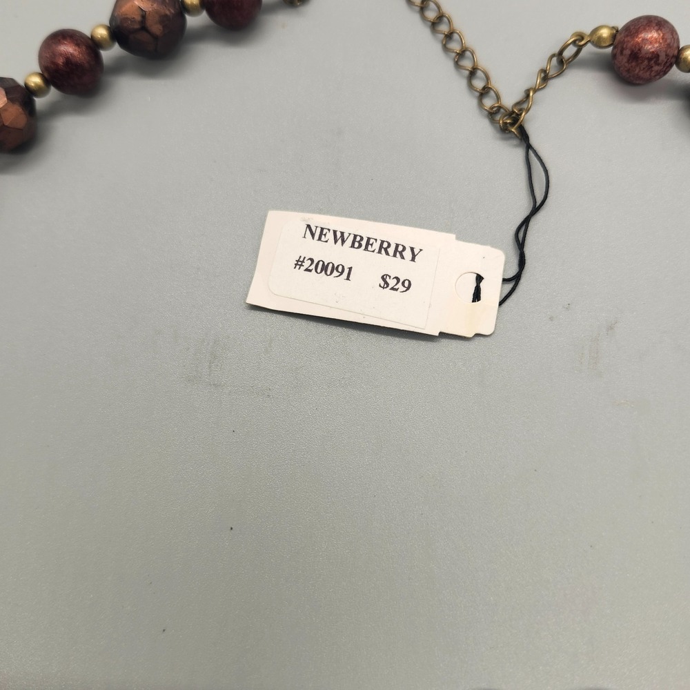 Premier Designs Newberry Antiques Matte Brass Necklace Burgundy Tone Retired - Picture 3 of 4
